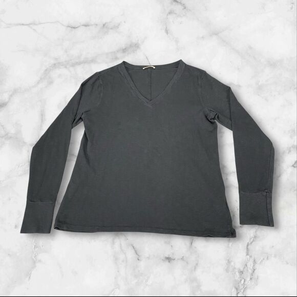 American Giant Premium Slub Tee Womens Large Black V-Neck Long Sleeve Top Preppy - Picture 3 of 16